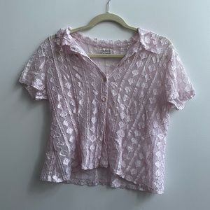 vintage pink sheer button up shirt
